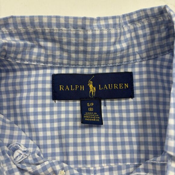 Polo Ralph Lauren Dress Shirt Boys Size Small (8) Button Up Blue White Plaid - Picture 3 of 5